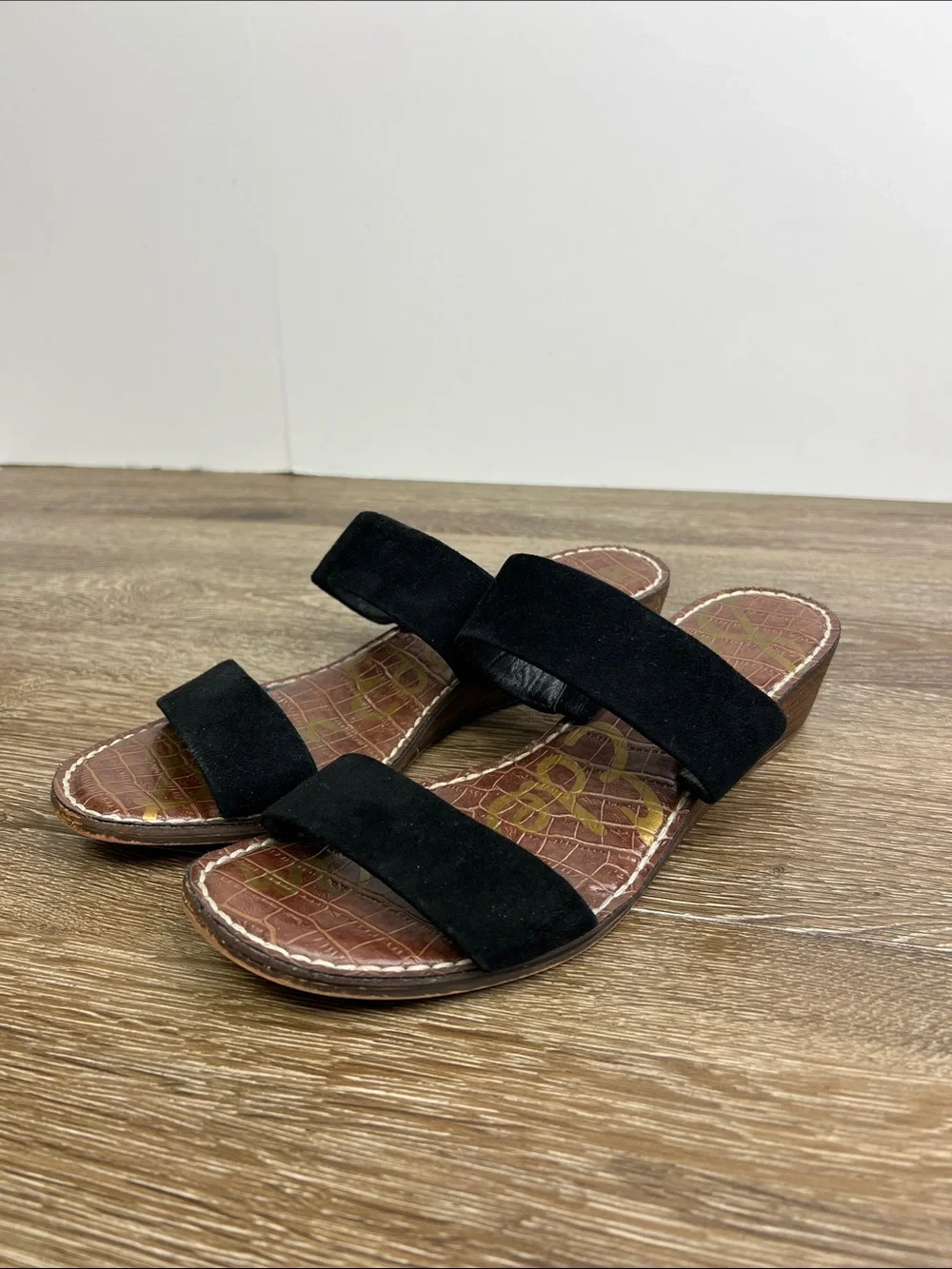 Sam Edelman Shellie Black Suede Double Strap Slide Sandals Size 8